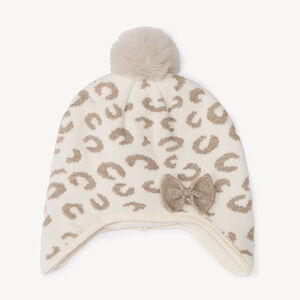 Bonnet péruvien en tricot jacquard léopard pour bébé fille 