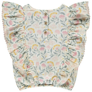 Top volanté en double gaze imprimé fleurs fille 