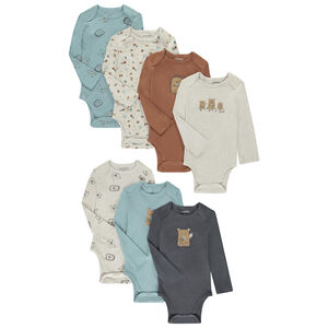 Lot de 7 bodies manches longues animaux pour bébé garçon avec ouvertures différentes selon l'âge 