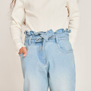 Jean paperbag avec ceinture à nouer pour fille 