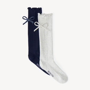 Lot de 2 paires de chaussettes hautes fille avec nœuds décoratifs 