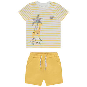 Ensemble t-shirt fantaisie à rayures + short uni pour bébé garçon 