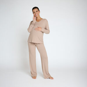 Set pyjama de grossesse uni en maille côtelée 