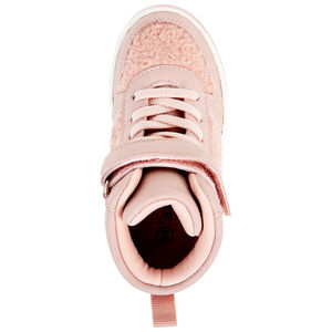 Baskets montantes à moumoutte rose avec lacets et velcros pour fille 