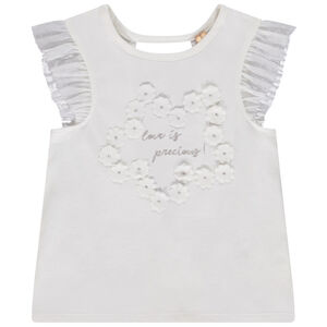 T-shirt manches courtes en tulle et fleurs 3D pour fille 