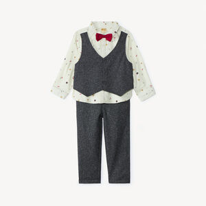 Ensemble long 3 pièces avec nœud papillon pour bébé garçon 