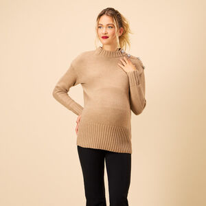 Pull en tricot avec boutons à strass pour femme 