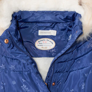 Doudoune longue en toile imprimé et capuche pour bébé fille 