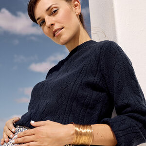 Pull en tricot fantaisie à manches bouffantes pour femme 