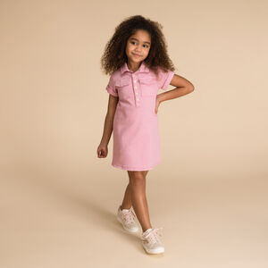 Robe chemise manches courtes en jean uni pour fille 