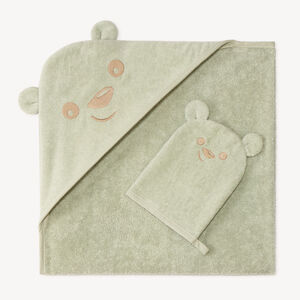 Set de bain cape + gant ourson pour bébé garçon 