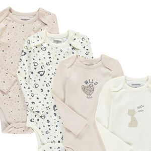 Lot de 7 bodies manches longues fantaisie pour bébé fille avec ouvertures différentes selon l'âge 