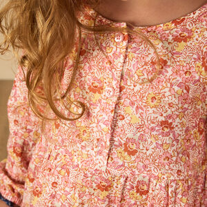 Robe manches longues à volants imprimé fleurs pour bébé fille 