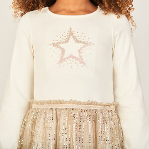 Robe de fête manches longues scintillante effet 2 en 1 fille 
