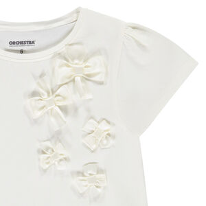 T-shirt manches courtes uni avec nœuds pour fille   