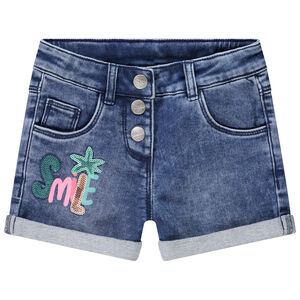 Short effet jean délavé avec print et sequins pour fille 