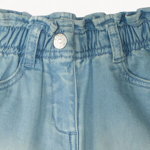Short en jean taille élastique broderie nœuds fille 