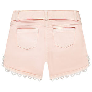 Short en jean avec détails brodés et ceinture à nouer fille 