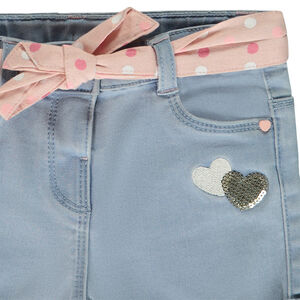 Short en jean avec ceinture à nouer et sequins pour bébé fille 