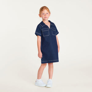 Robe en denim fille manches courtes et col V 