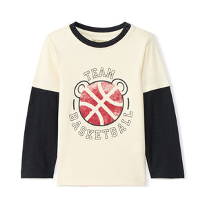 T-shirt manches longues effet 2 en 1 print basket pour bébé garçon 