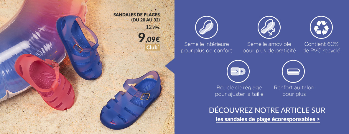 Sandales de plage (du20 au 32) 12,99€ / 9,09€ club*