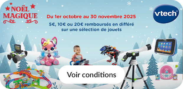 vtech : du 1er octobre au 30 novembre 2025. 5€, 10€ ou 20€ remboursés en différé sur une sélection de jouets