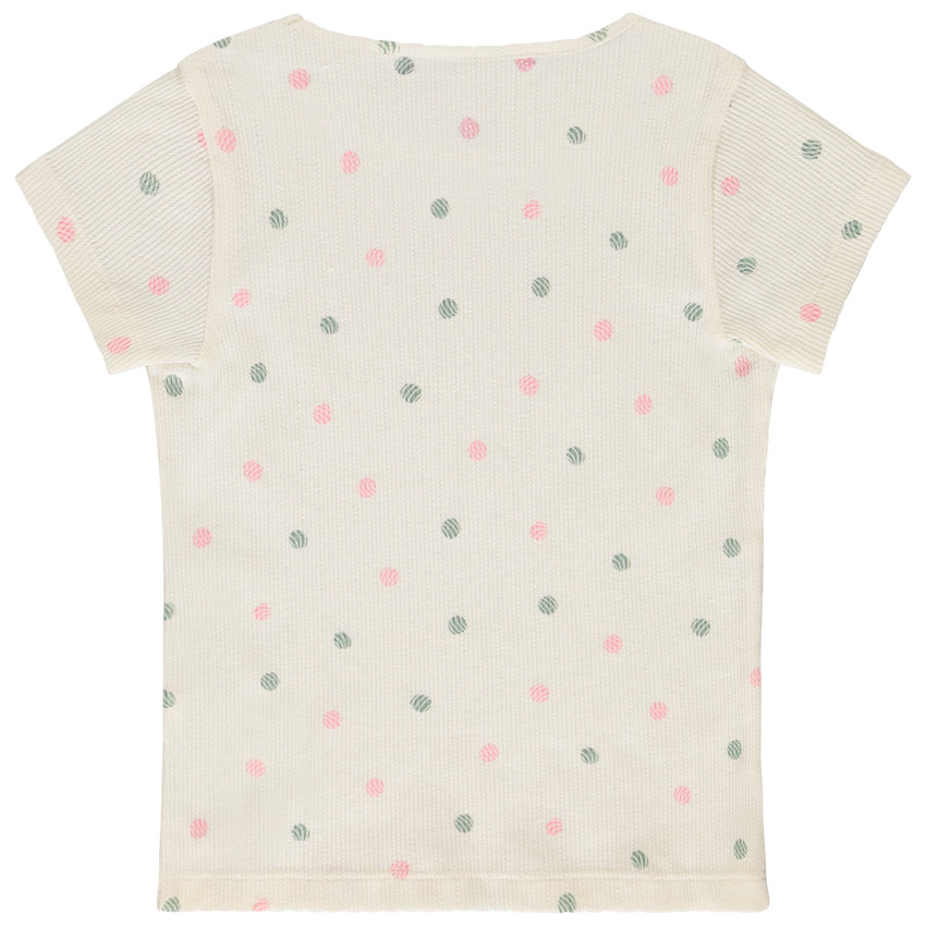 T-shirt manches courtes en maille côtelé à pois pour fille  