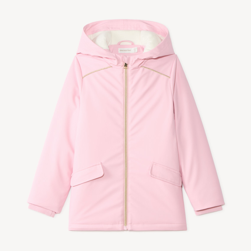Parka gomme déperlante fille à capuche zippée unie 