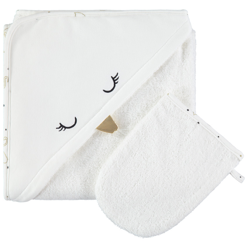 Set de bain avec cape brodée et gant assorti en coton  