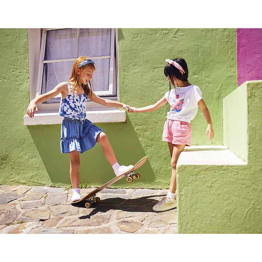 Jupe courte volantée taille smockée pour fille 