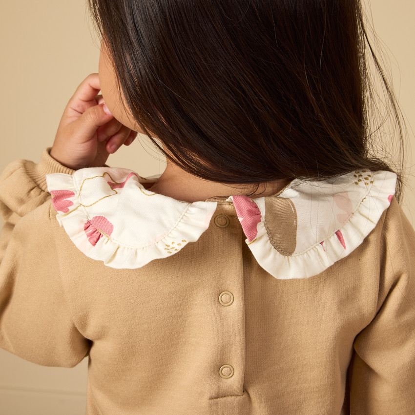 Robe manches longues bi-matières à col claudine pour bébé fille 