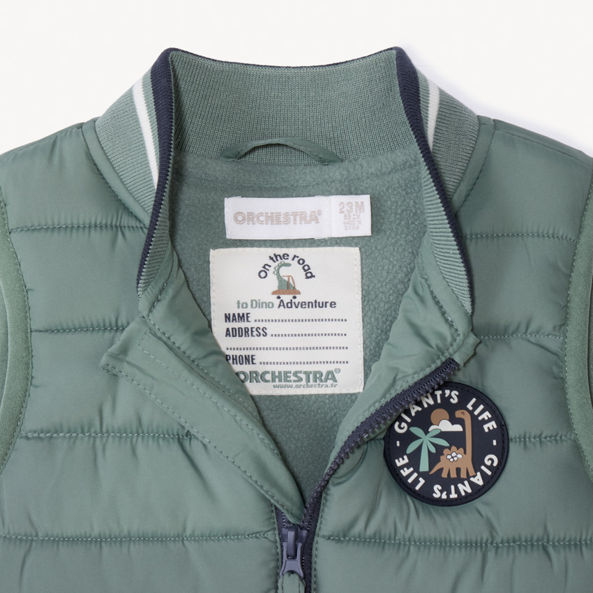 Doudoune sans manches ludique dino pour bébé garçon 