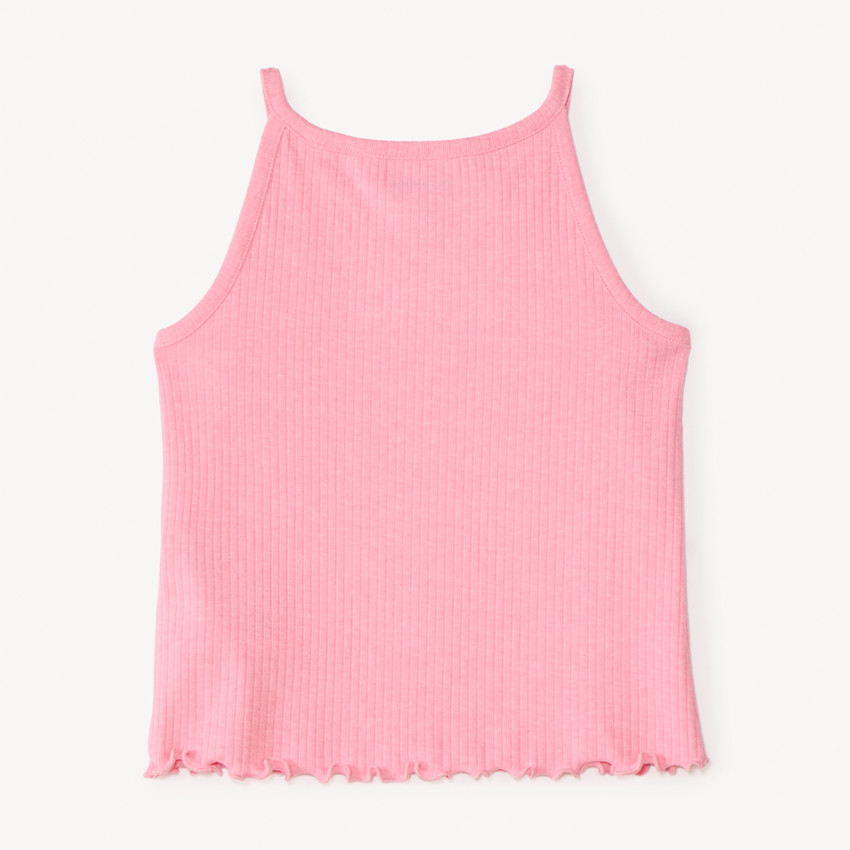 Débardeur court en maille côtelée broderie cerise pour fille 