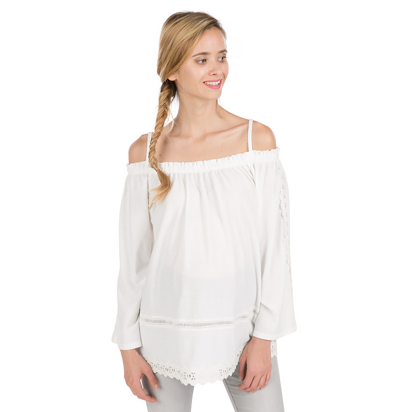 Top de grossesse à épaules ajourées et détails en dentelle 