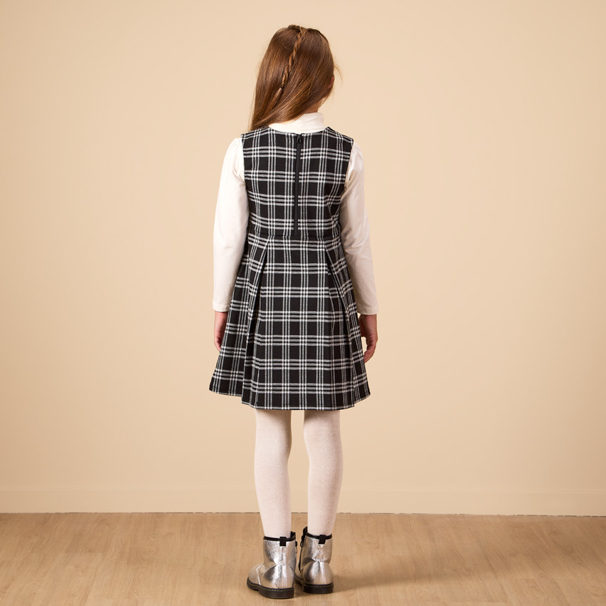 Robe sans manches à carreaux et pattes décoratives pour fille  
