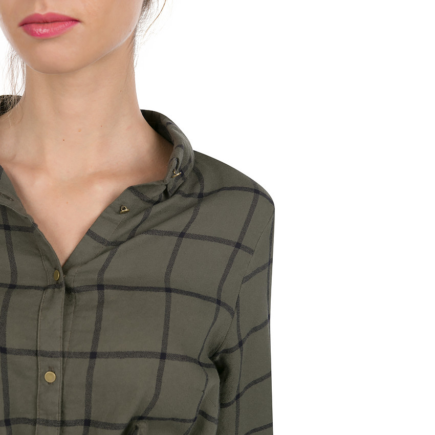 Chemise longue à carreaux avec liens à nouer 