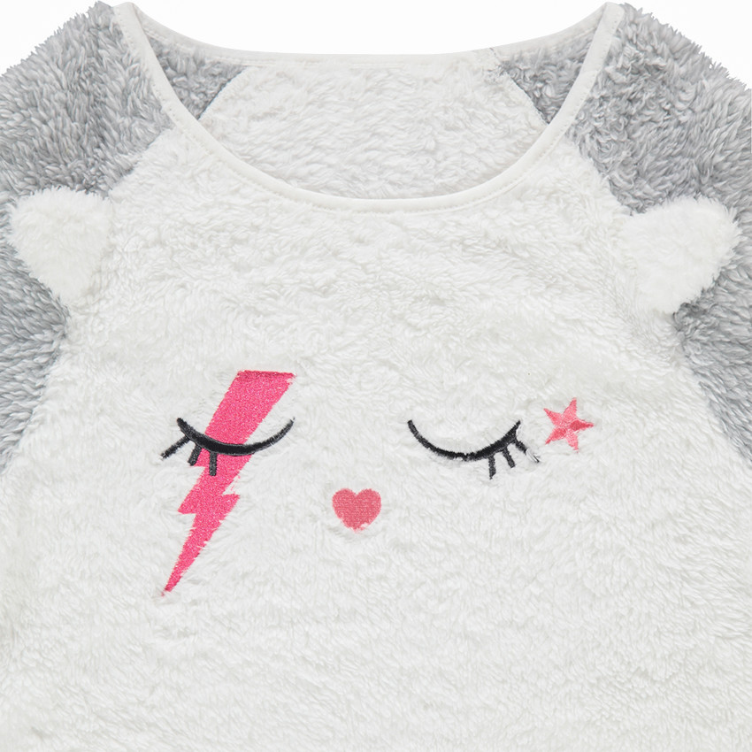 Pyjama en sherpa avec oreilles en relief et détails brodés 