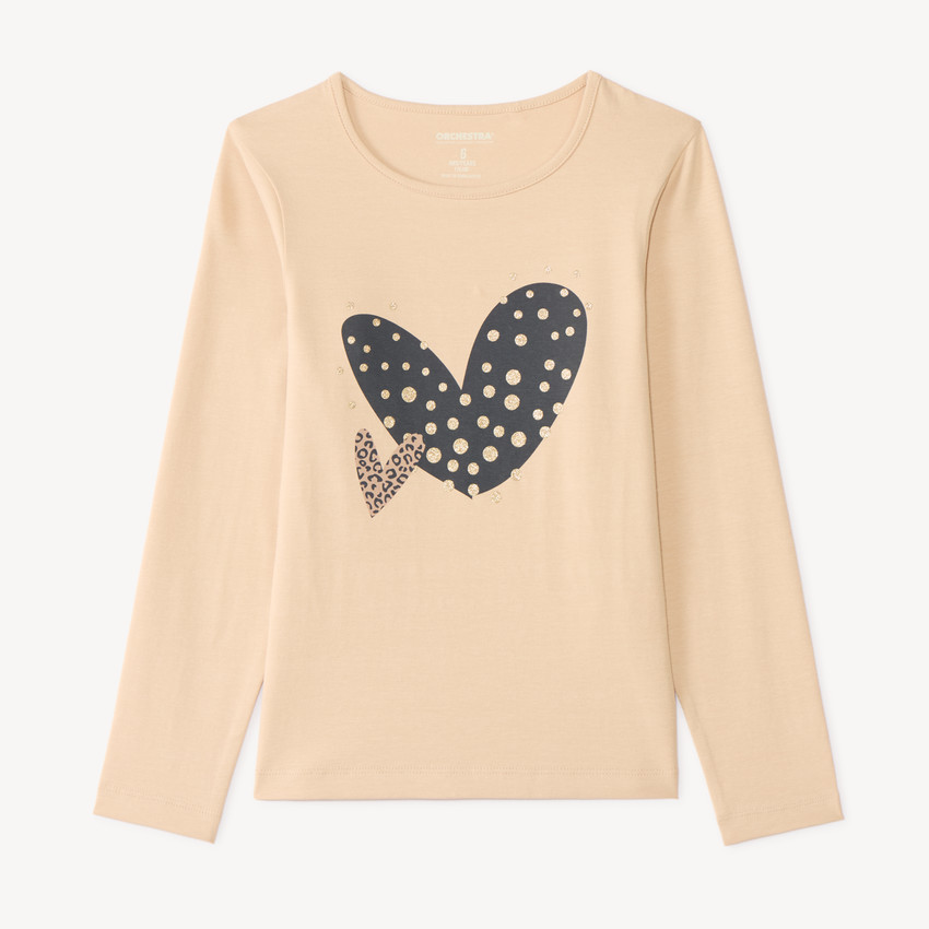 T-shirt manches longues fille avec imprimé fantaisie et paillettes 