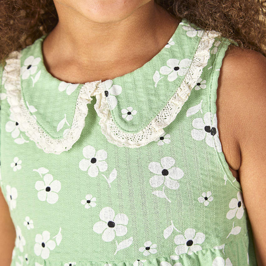 Robe sans manches imprimé fleurs à col claudine pour fille 