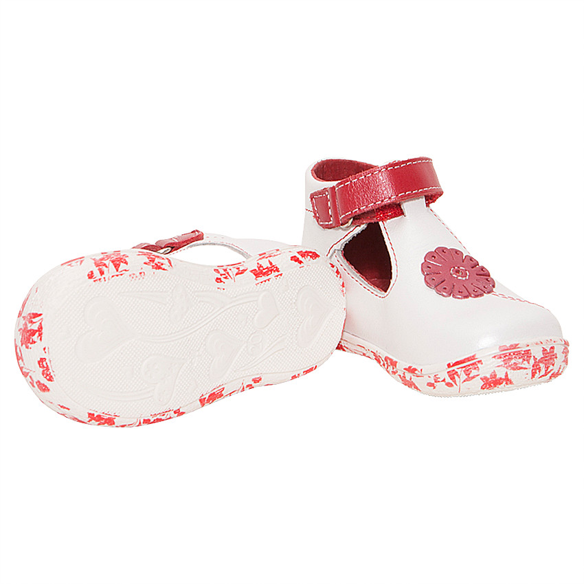 Salomés en cuir blanc avec scratch et patch fleur 