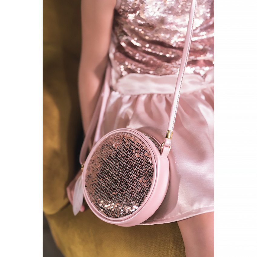 Sac bandouilère rose irisé avec sequins magiques 