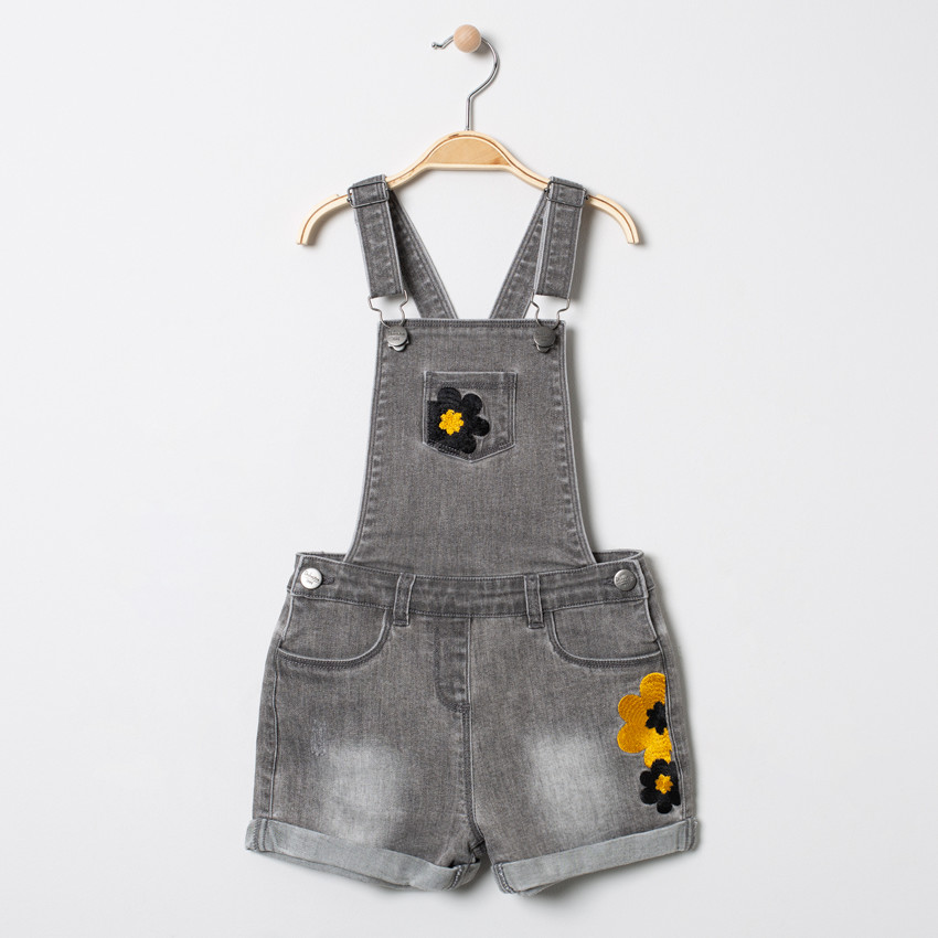 Salopette effet used à fleurs brodées pour enfant fille 