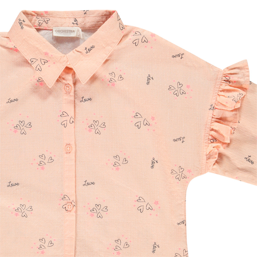 Chemise manches longues rose imprimée à nouer pour enfant fille 