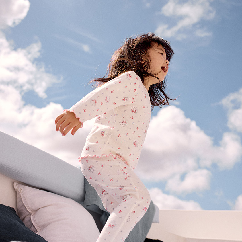 Pyjama 2 pièces effet côtelé et imprimé oiseaux pour bébé fille 