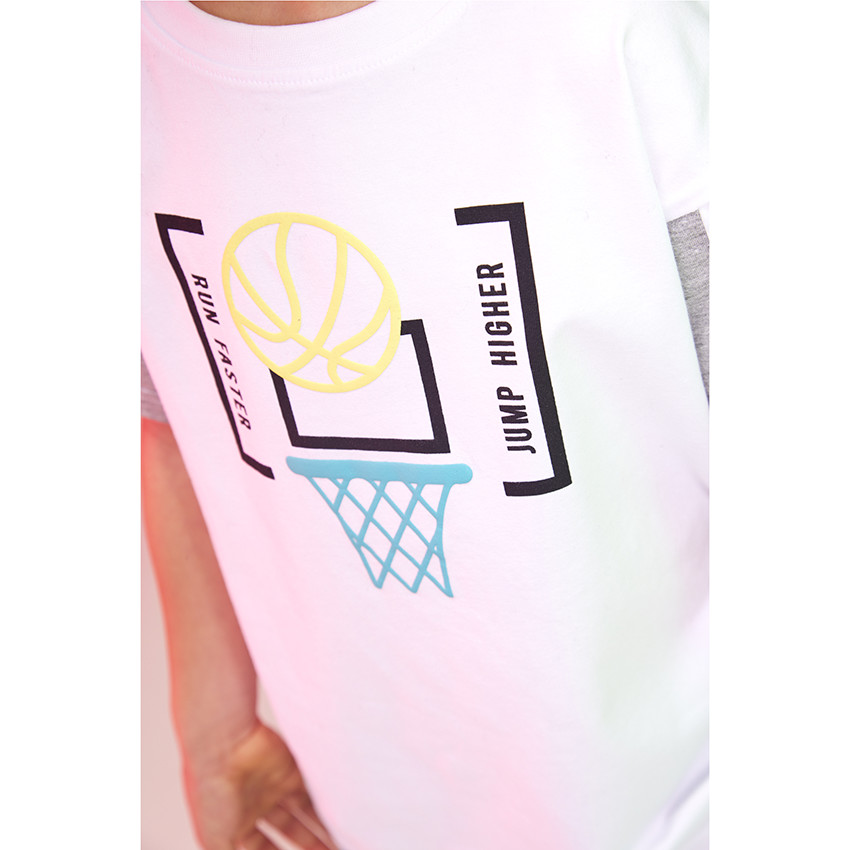 T-shirt manches courtes en jersey print panier de basket pour garçon 