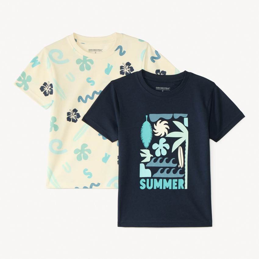 Lot de 2 t-shirts manches courtes imprimés et prints fantaisie pour garçon 