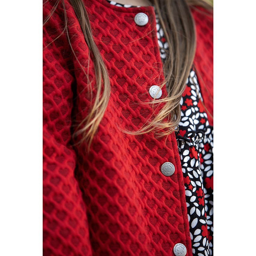 Gilet en molleton rouge à coeurs en jacquard pour enfant fille 