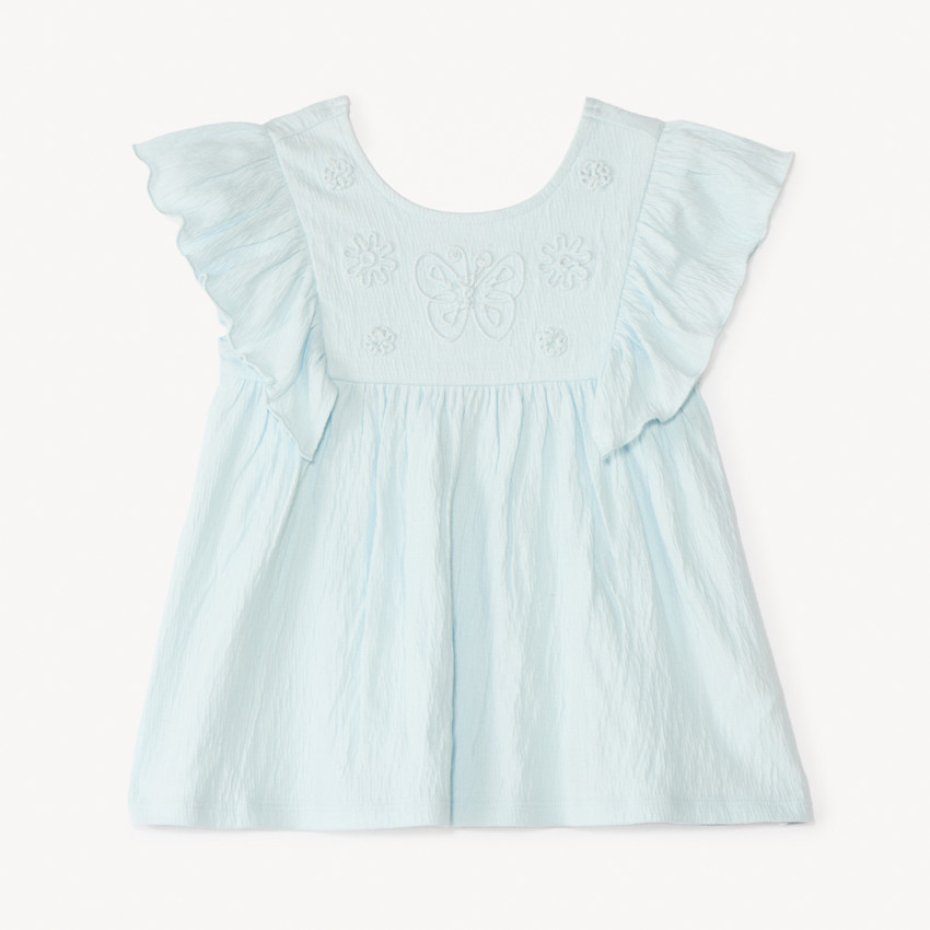 Tunique manches courtes à volants et cording papillon pour bébé fille 