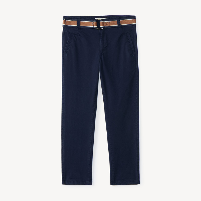 Pantalon garçon droit en toile avec ceinture 